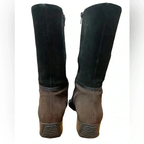 Aquatalia Black/Brown Green Suede ColourBlock Wedge Italian Boots Size 10 - Picture 3 of 9